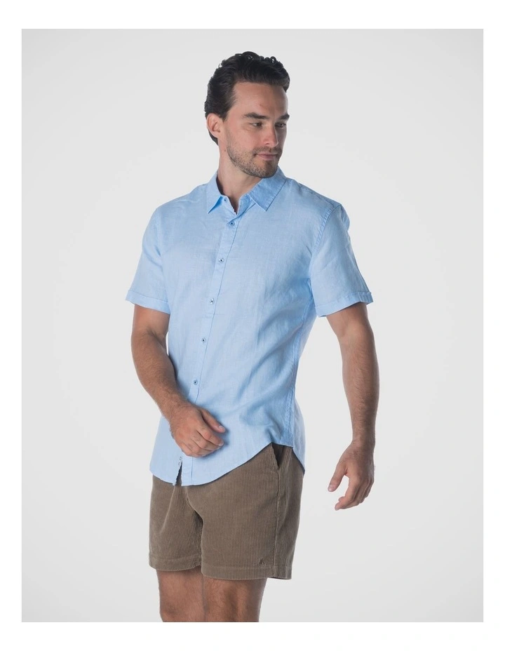 Summer Short Sleeve Linen Shirt in Blue image 3