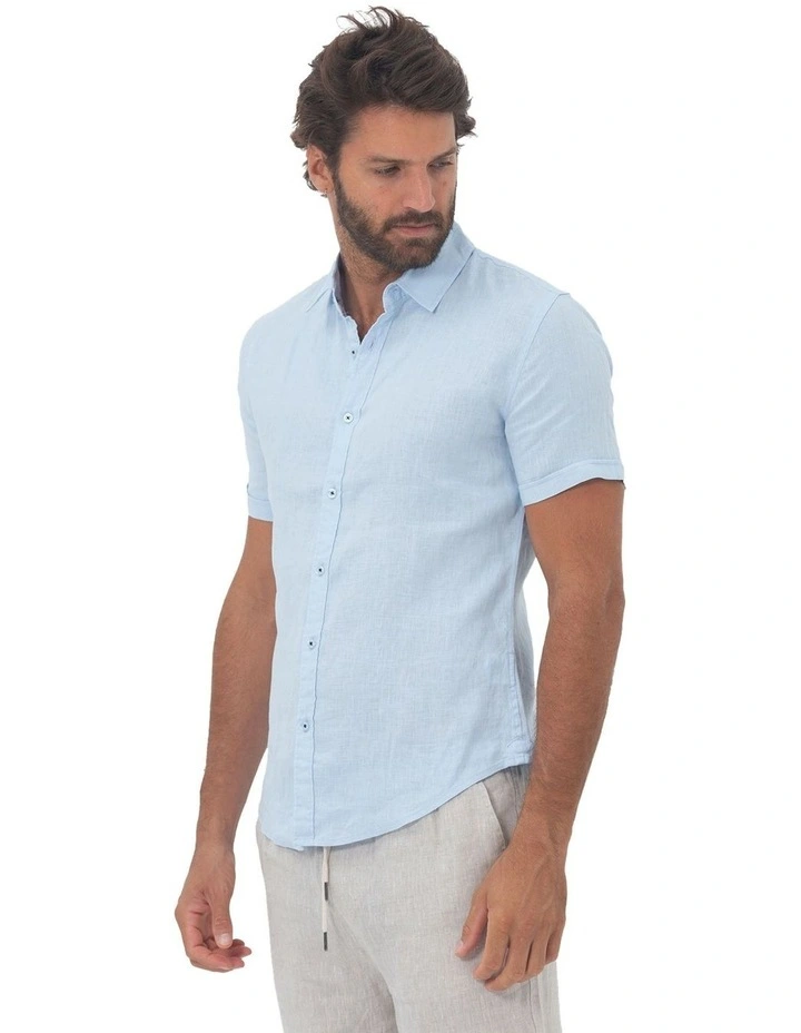 Summer Short Sleeve Linen Shirt in Blue image 3