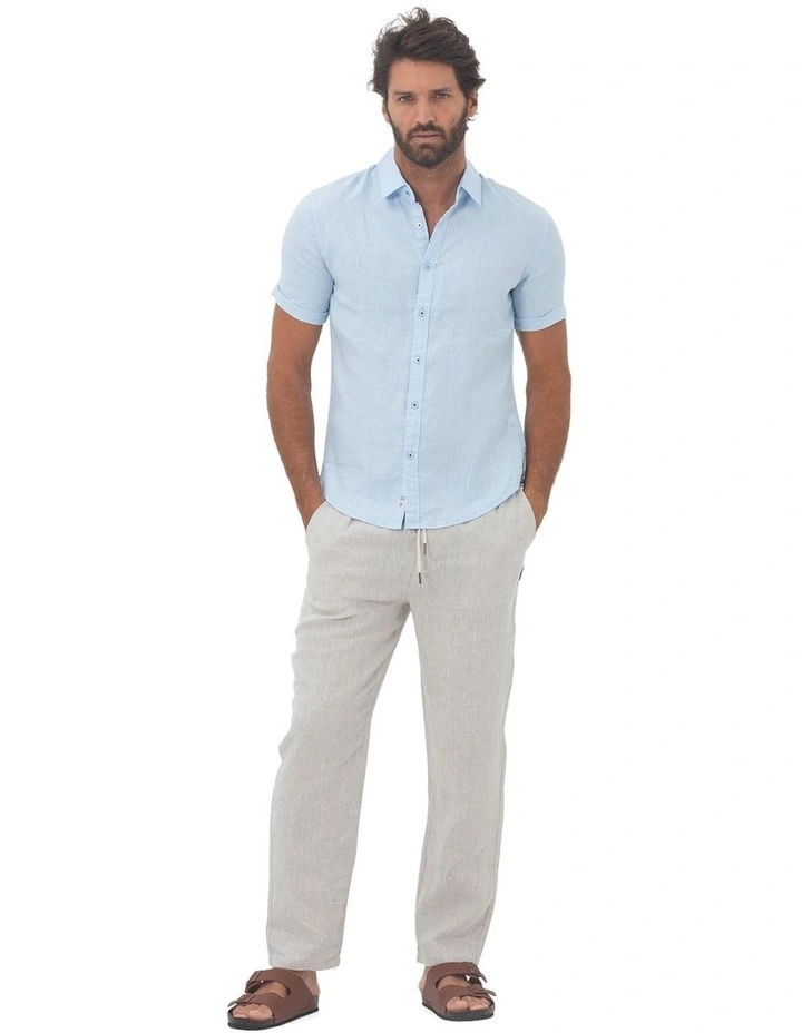 Summer Short Sleeve Linen Shirt in Blue image 5