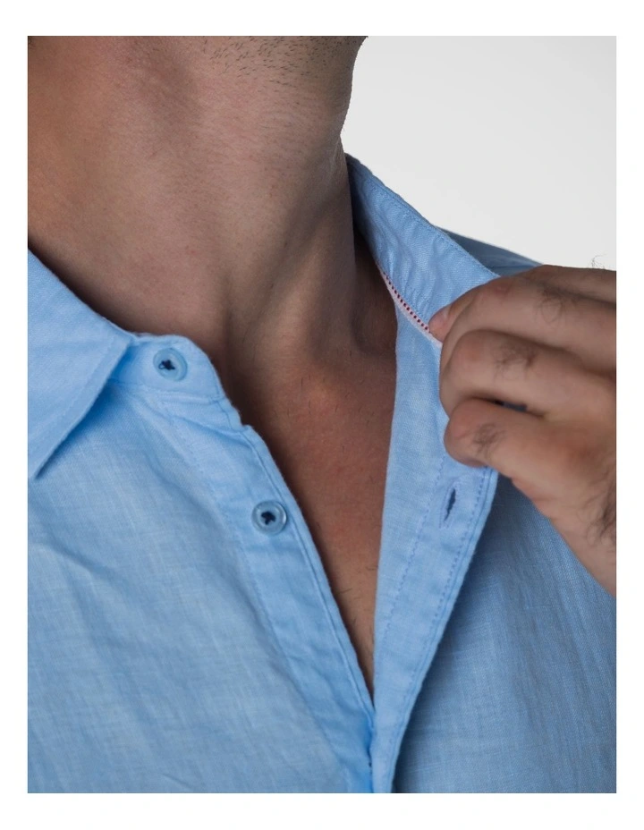 Summer Short Sleeve Linen Shirt in Blue image 5