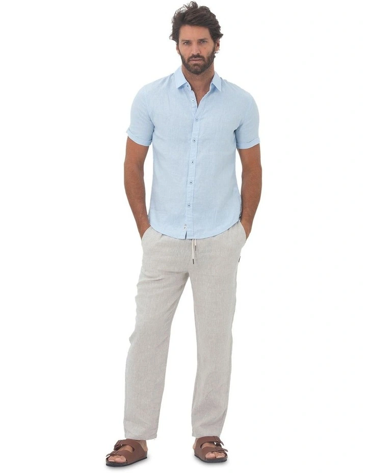 Summer Short Sleeve Linen Shirt in Blue image 5