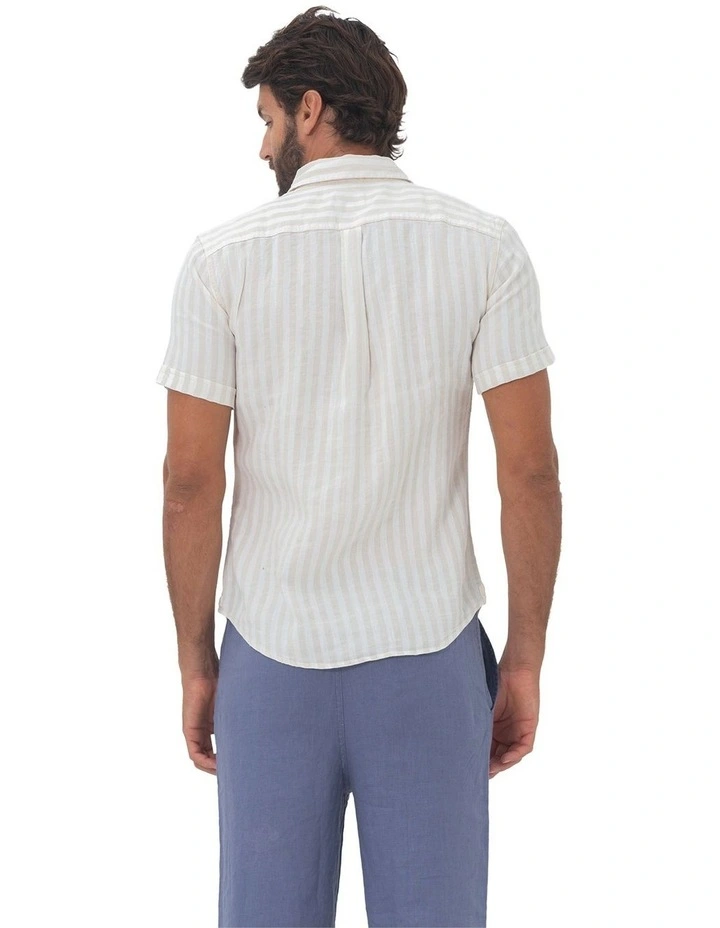 Short Sleeve Stripe Linen Shirt in Beach image 2