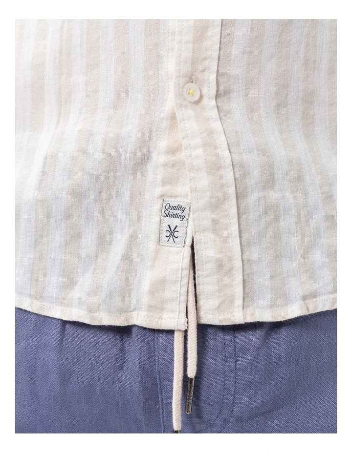 Short Sleeve Stripe Linen Shirt in Beach image 4