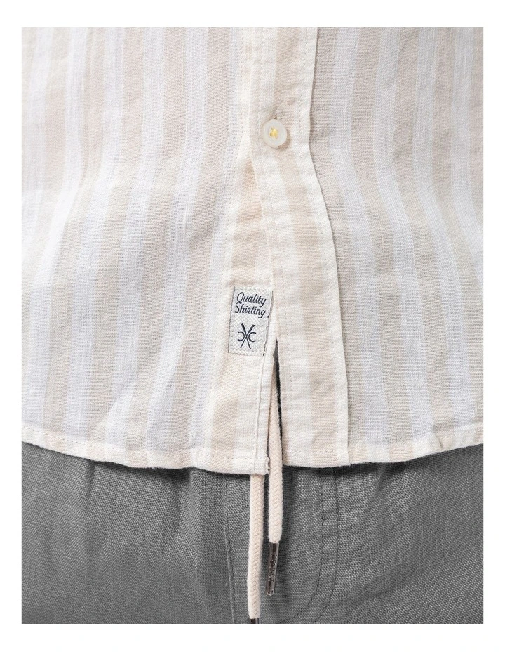 Short Sleeve Stripe Linen Shirt in Beach image 4