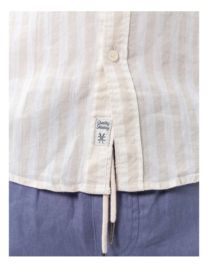 Short Sleeve Stripe Linen Shirt in Beach image 4