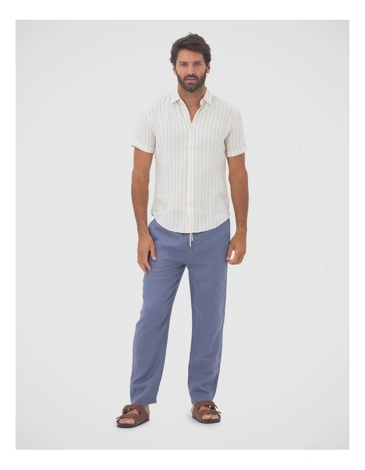 Short Sleeve Stripe Linen Shirt in Beach image 5