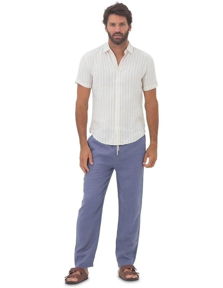 Short Sleeve Stripe Linen Shirt in Beach image 5