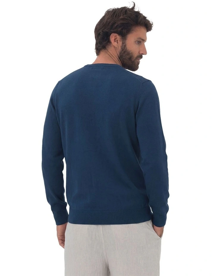 Cotton Crew Neck Jumper in Blue image 2