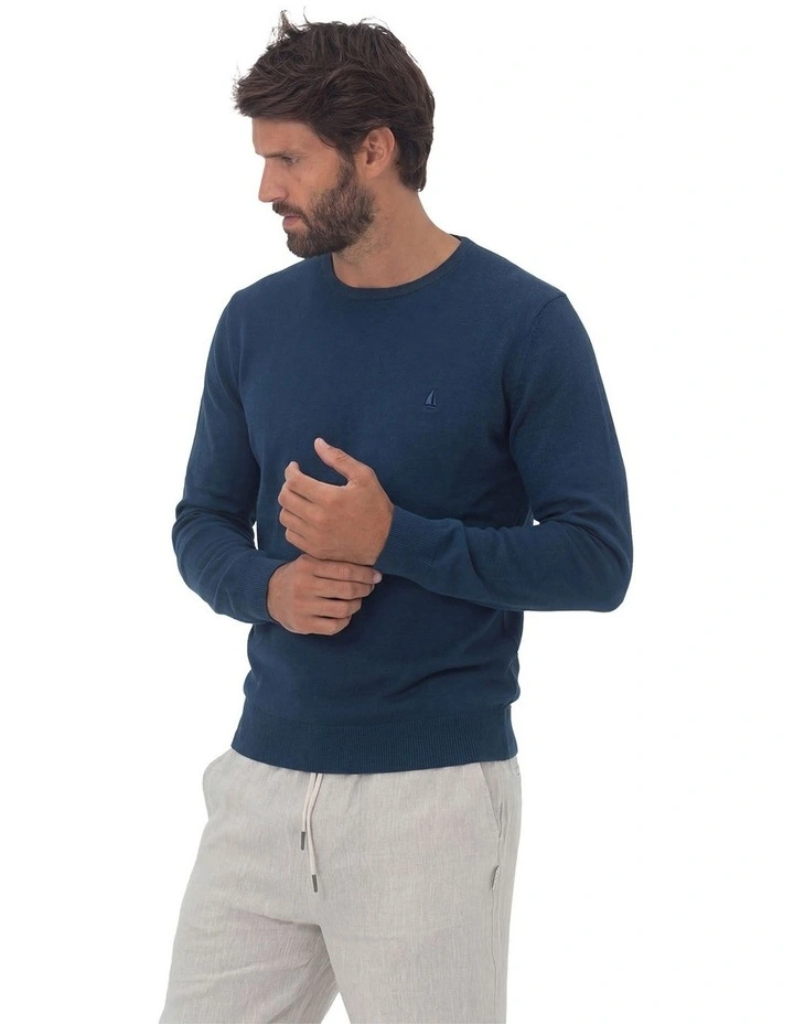 Cotton Crew Neck Jumper in Blue image 3
