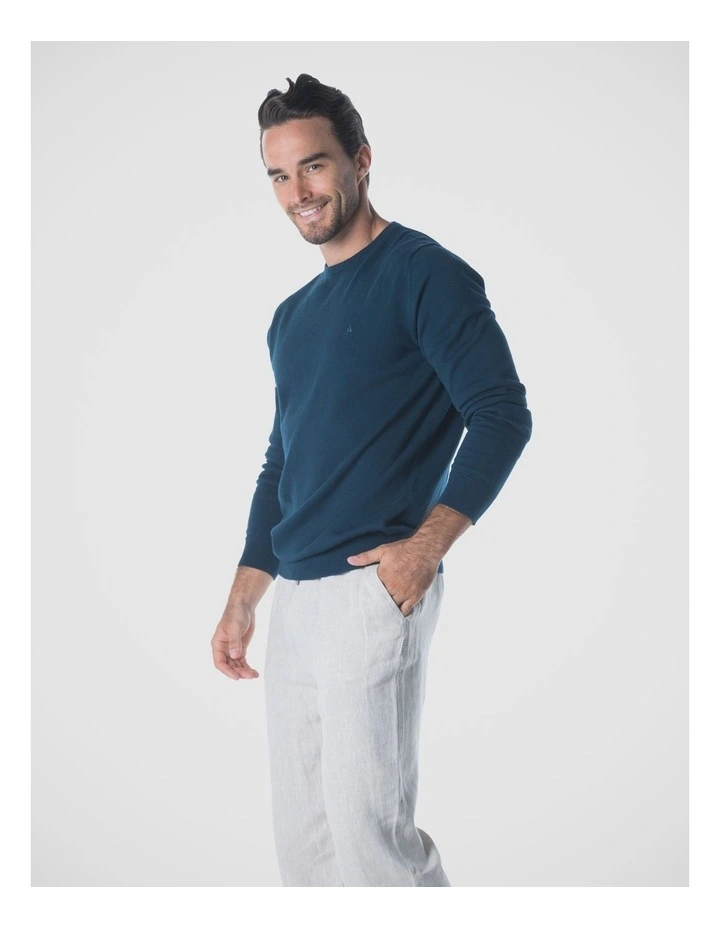 Cotton Crew Neck Jumper in Blue image 3