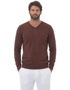 V-Neck Jumper in Chocolate