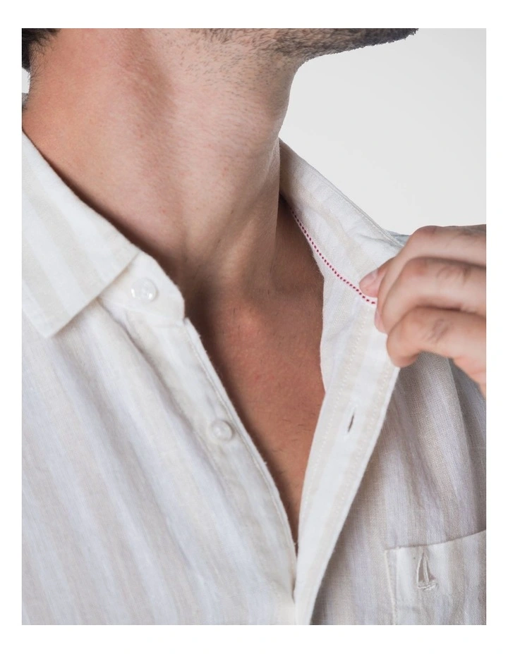 Short Sleeve Linen Shirt - Sand Stripe image 5