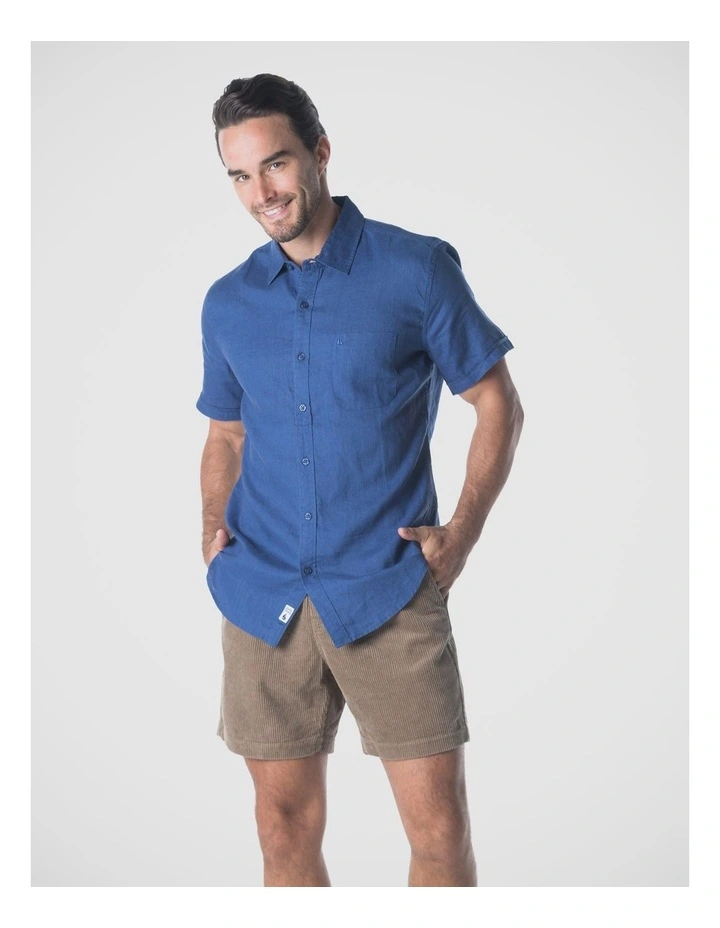 Short Sleeve Linen Shirt in Indigo Blue image 1