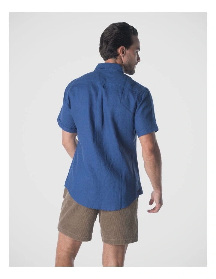 Short Sleeve Linen Shirt in Indigo Blue image 2
