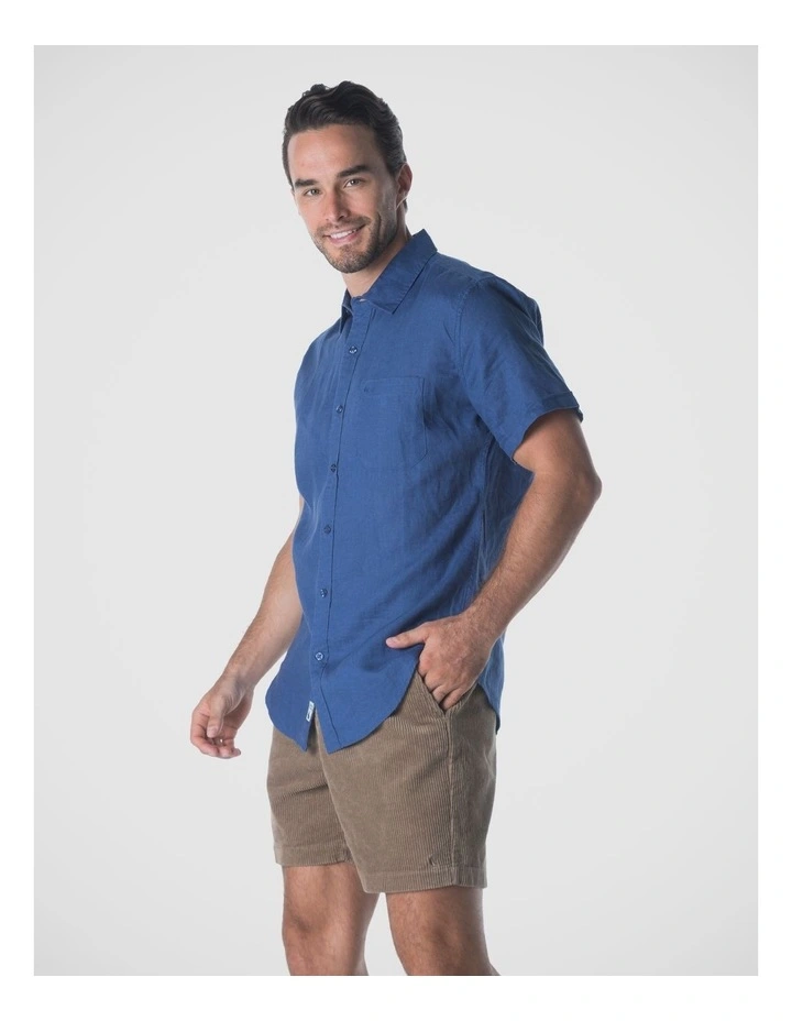 Short Sleeve Linen Shirt in Indigo Blue image 3