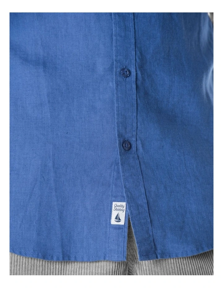 Short Sleeve Linen Shirt in Indigo Blue image 4