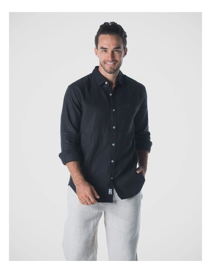 Milan Long Sleeve Linen Shirt - Black image 1