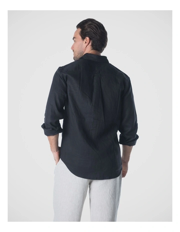 Milan Long Sleeve Linen Shirt - Black image 2