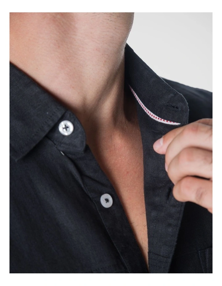 Milan Long Sleeve Linen Shirt - Black image 5