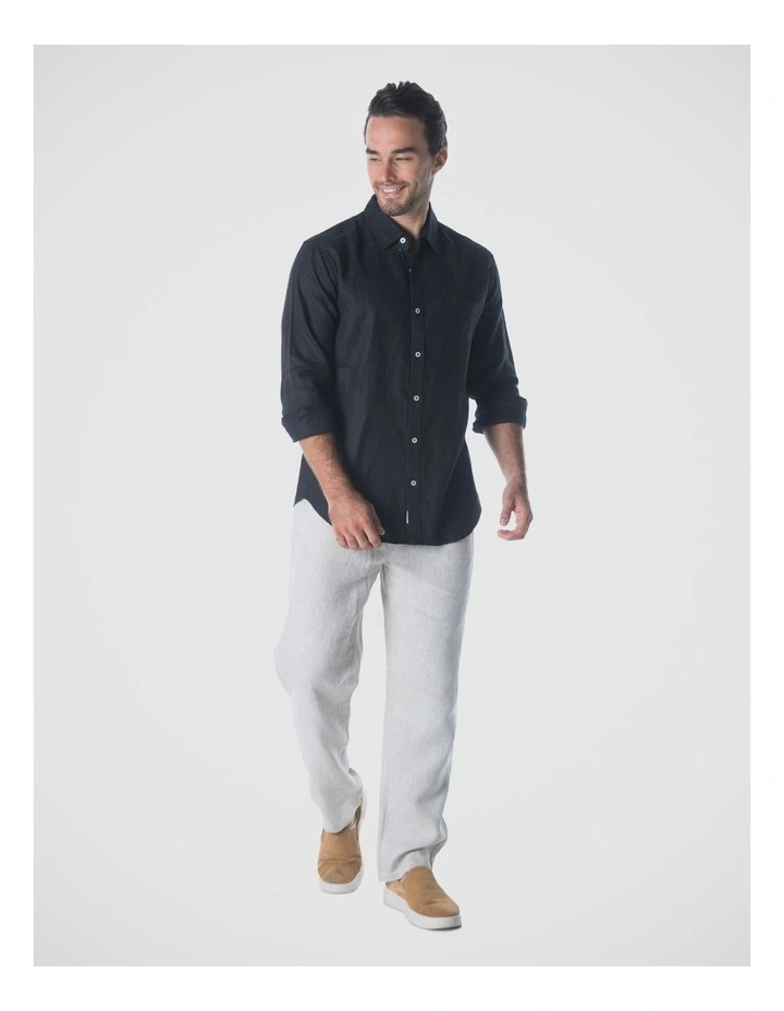 Milan Long Sleeve Linen Shirt - Black image 6