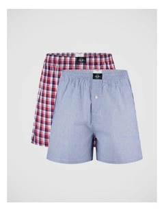 2 Pack Woven Check Boxers - Navy