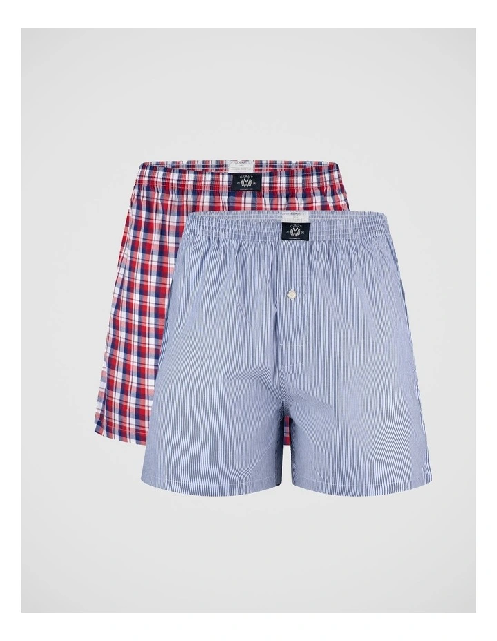 2 Pack Woven Check Boxers - Navy image 1