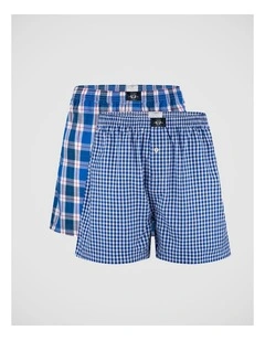 2 Pack Woven Check Boxers - Blue