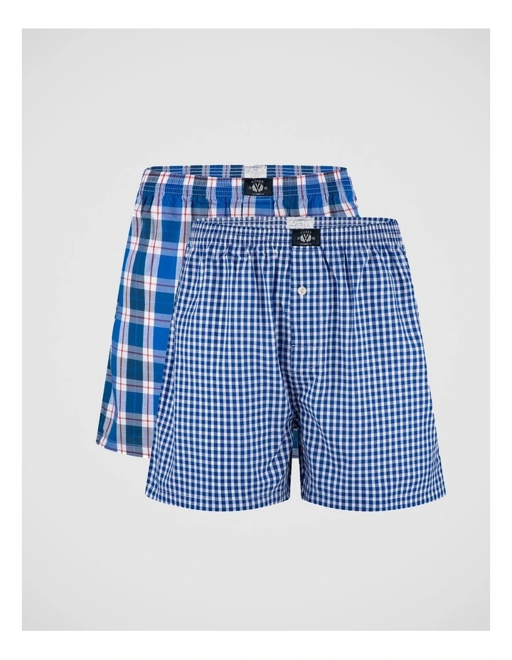 2 Pack Woven Check Boxers - Blue image 1