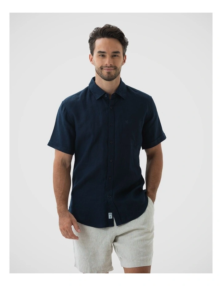 Short Sleeve Linen Shirt - Navy image 1