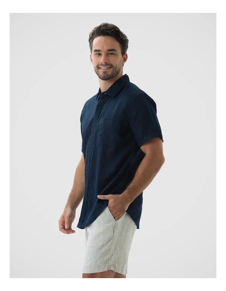 Short Sleeve Linen Shirt - Navy image 3