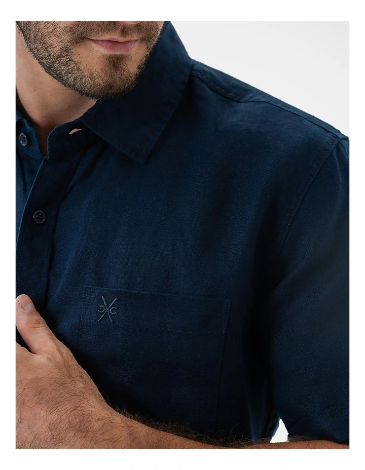 Short Sleeve Linen Shirt - Navy image 4