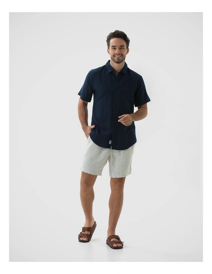 Short Sleeve Linen Shirt - Navy image 5
