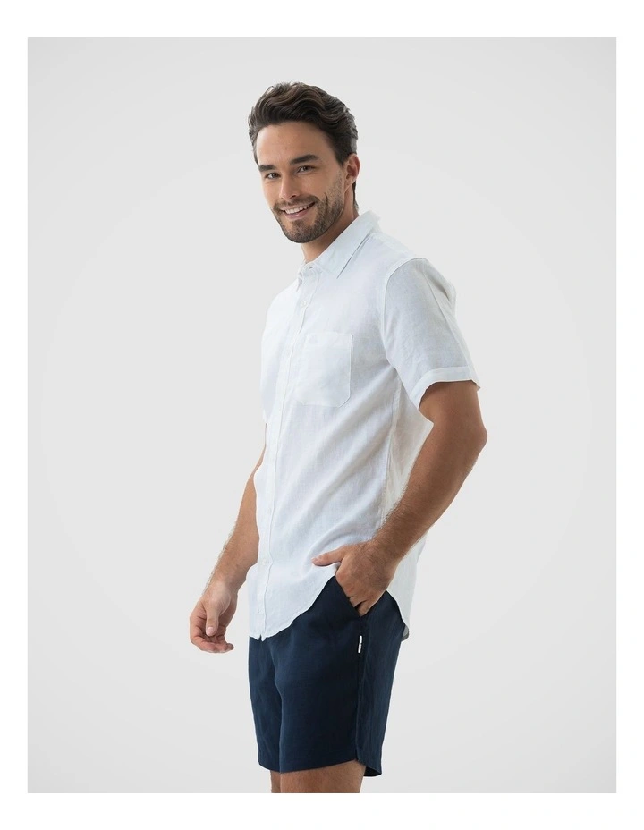 Short Sleeve Linen Shirt - White image 3
