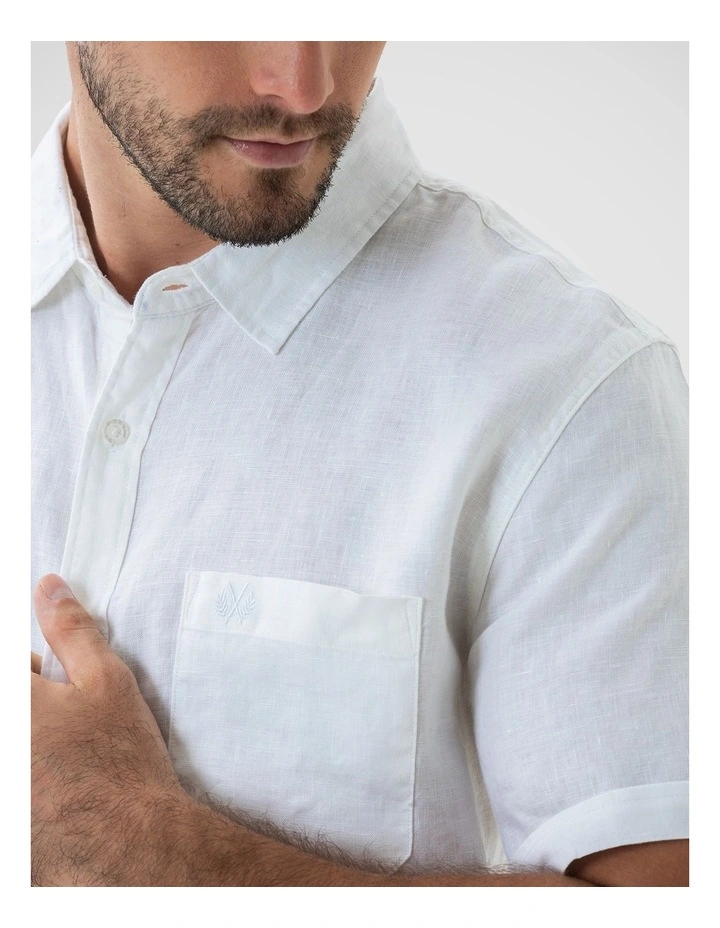 Short Sleeve Linen Shirt - White image 4
