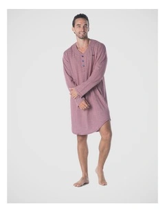Long Sleeve Stripe Knit Nightshirt - Red