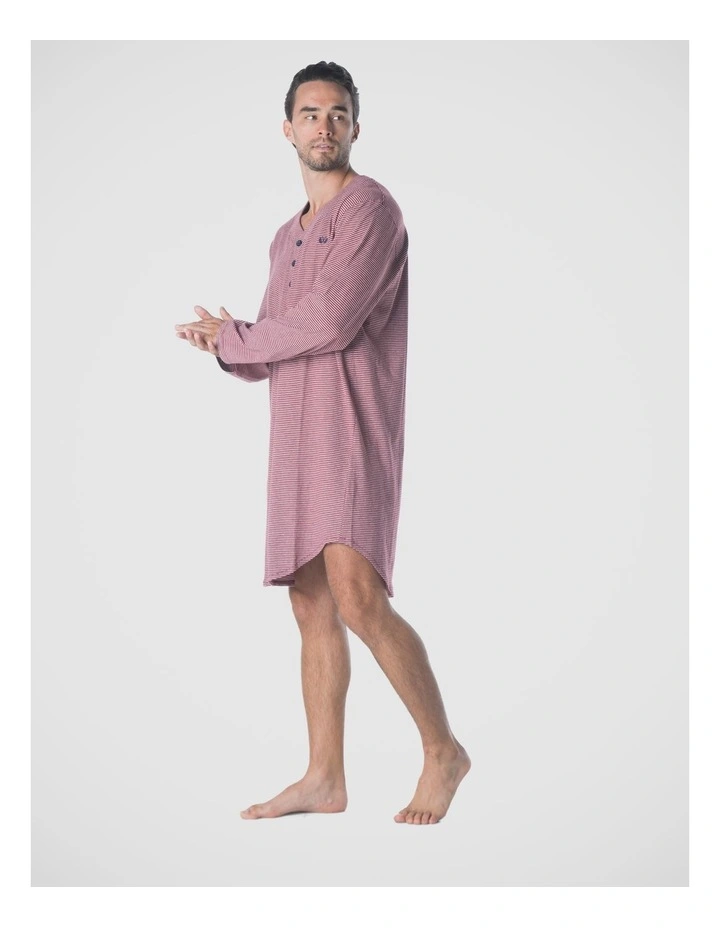 Long Sleeve Stripe Knit Nightshirt - Red image 3