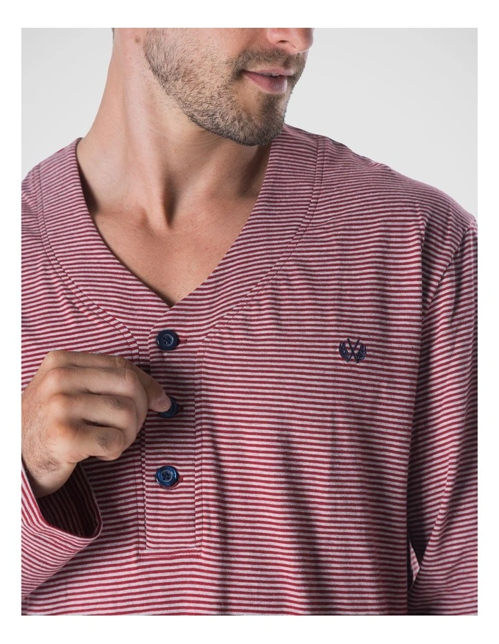 Long Sleeve Stripe Knit Nightshirt - Red image 4
