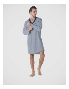 Long Sleeve Stripe Knit Nightshirt - Blue/Grey