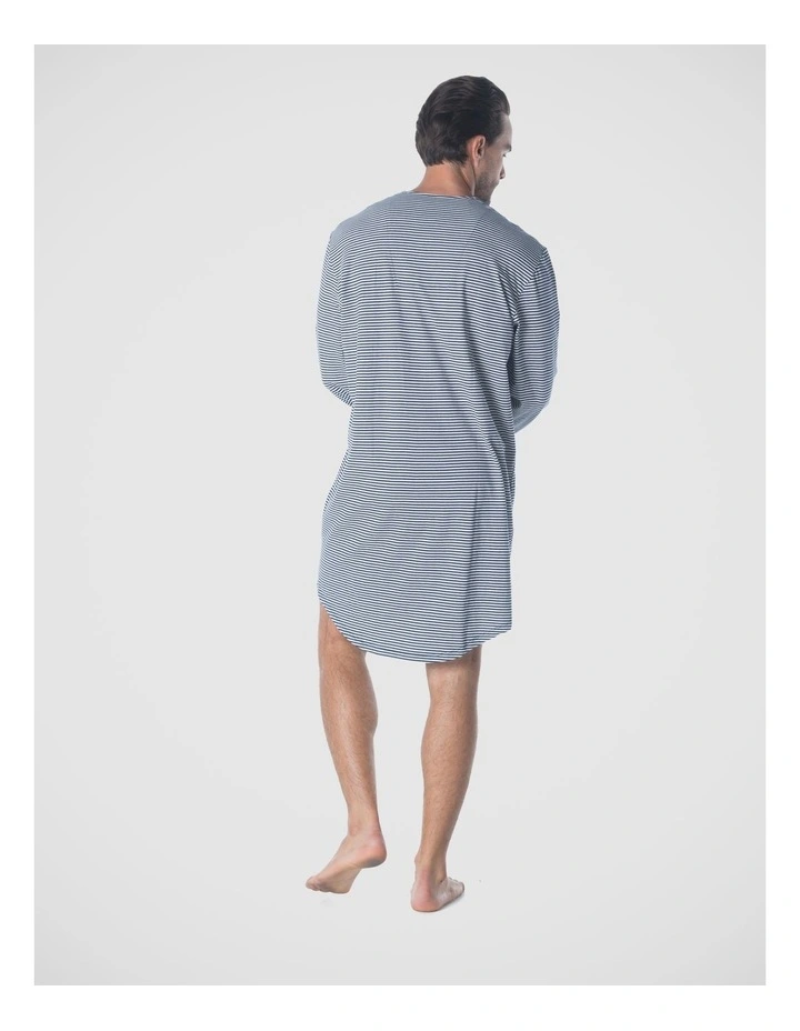 Long Sleeve Stripe Knit Nightshirt - Blue/Grey image 2