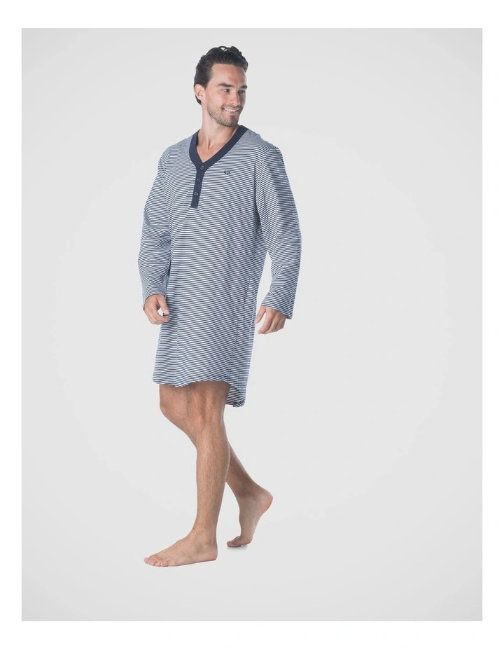 Long Sleeve Stripe Knit Nightshirt - Blue/Grey image 3