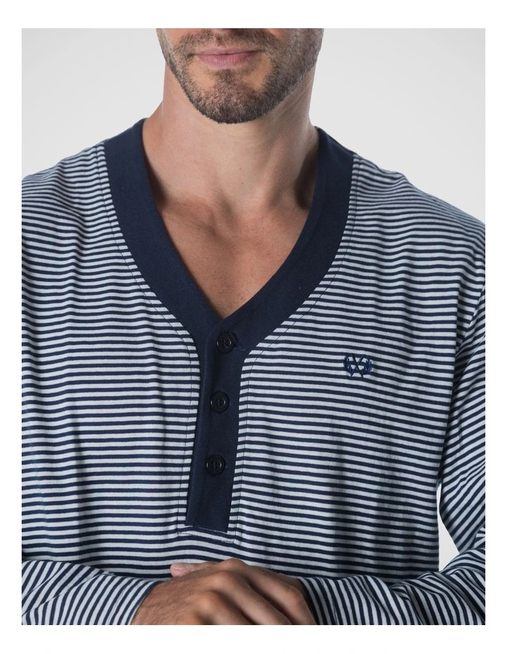 Long Sleeve Stripe Knit Nightshirt - Blue/Grey image 4