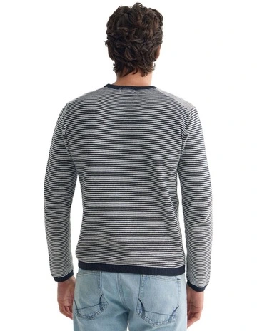 Liam Stripe Crew Neck in Blue Stripe