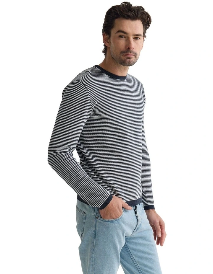 Liam Stripe Crew Neck in Blue Stripe image 3