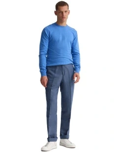 Cotton Cashmere Crew Neck Knit in Blue