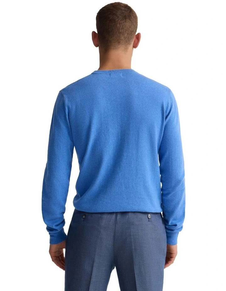 Cotton Cashmere Crew Neck Knit in Blue image 2