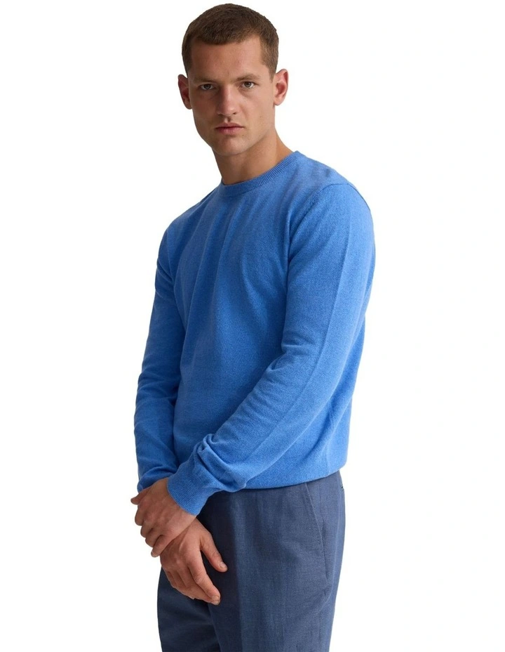 Cotton Cashmere Crew Neck Knit in Blue image 3
