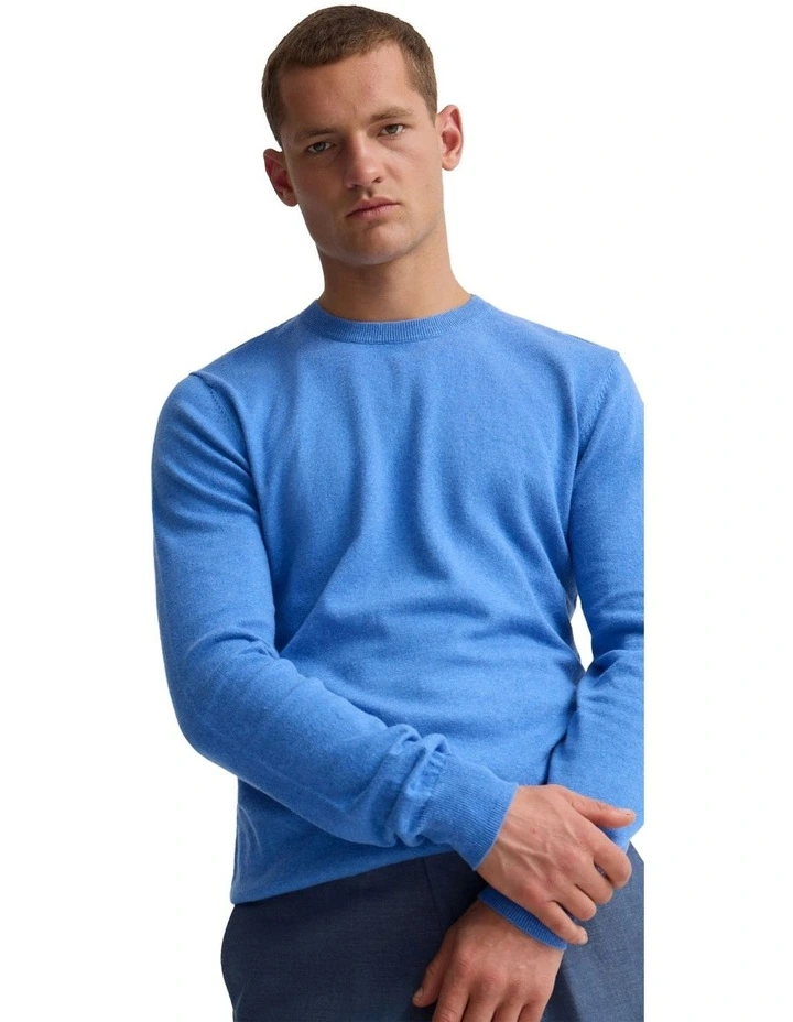 Cotton Cashmere Crew Neck Knit in Blue image 4