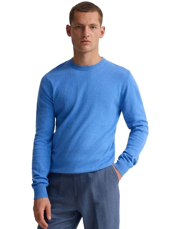 Cotton Cashmere Crew Neck Knit in Blue image 5