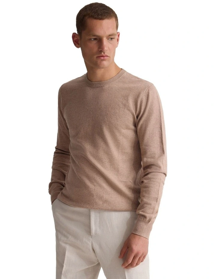Cotton Cashmere Crew Neck Knit in Coffee image 3