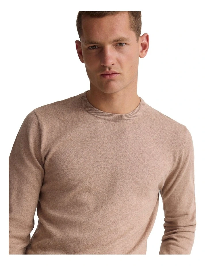 Cotton Cashmere Crew Neck Knit in Coffee image 4